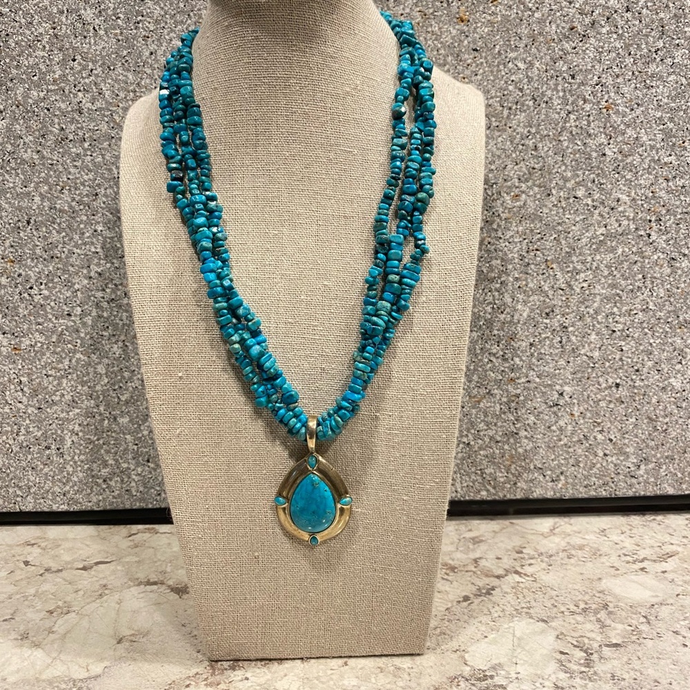 Vintage Carolyn Pollack Turquoise Beaded Necklace with Silver Accents S.S. 925